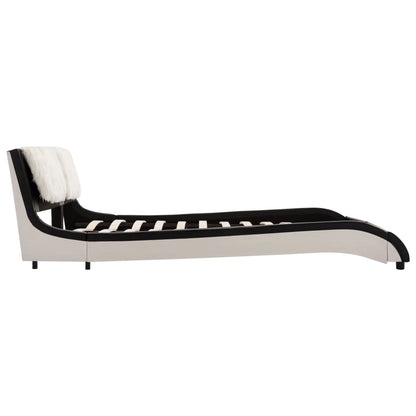 Estrutura cama c/ LED 180x200 cm couro artificial preto/branco