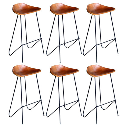 Cadeiras de bar 6 pcs couro genuíno castanho