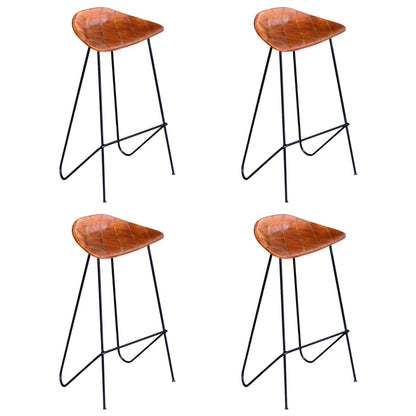 Cadeiras de bar 4 pcs couro genuíno castanho