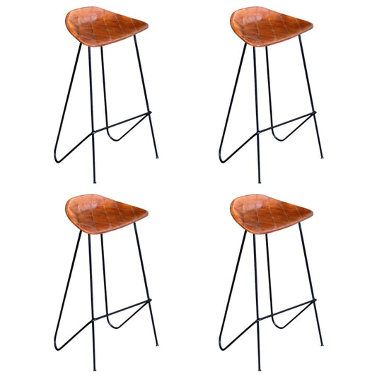 Cadeiras de bar 4 pcs couro genuíno castanho