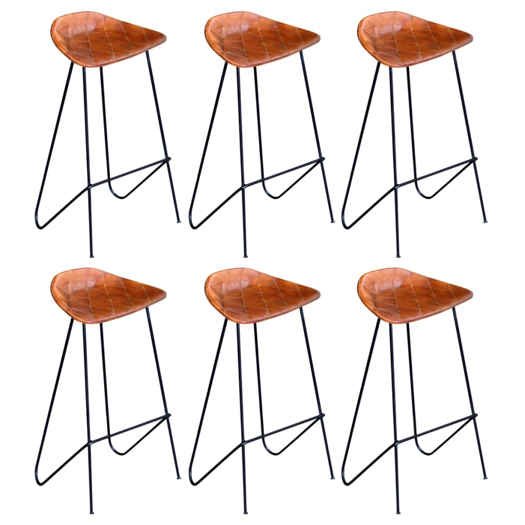 Cadeiras de bar 6 pcs couro genuíno castanho