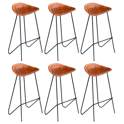 Cadeiras de bar 6 pcs couro genuíno castanho