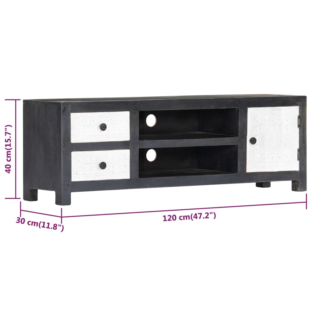 Móvel TV esculpido à mão de mangueira cinzento/branco