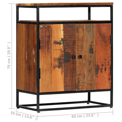 Móvel lateral 60x35x76 cm madeira recuperada maciça e aço