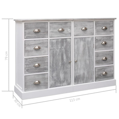 Aparador com 10 gavetas 113x30x79 cm madeira cinzento