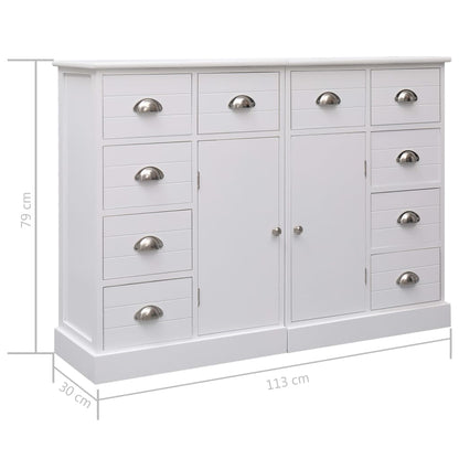 Aparador com 10 gavetas 113x30x79 cm madeira branco