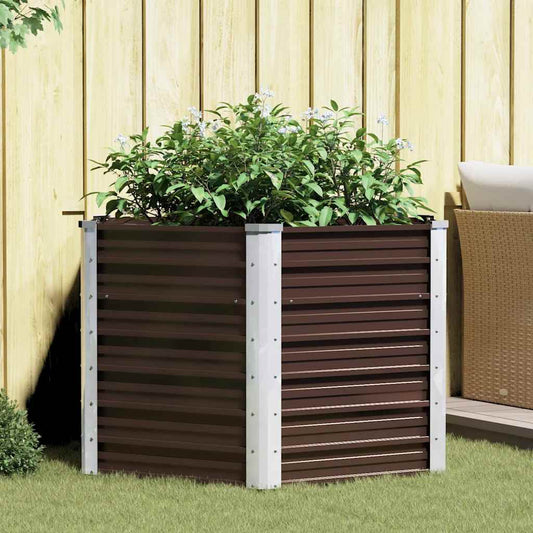 Canteiro elevado jardim aço galvanizado 129x129x77 cm castanho