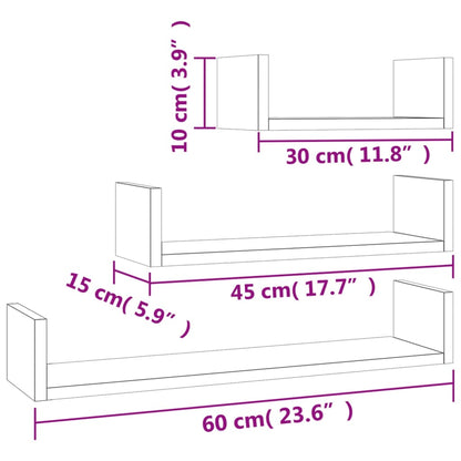 Prateleira de parede 3pcs derivados de madeira cinzento cimento