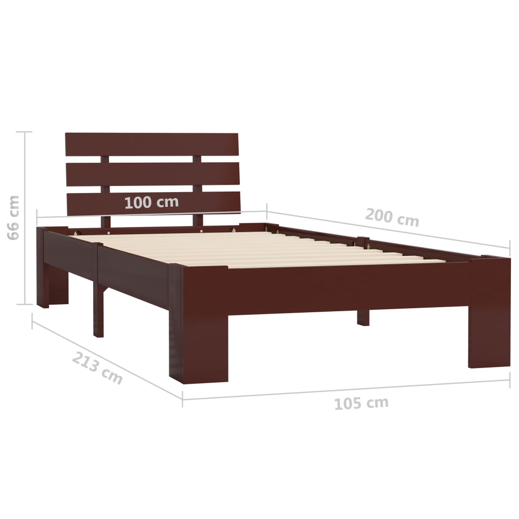 Estrutura de cama 100x200 cm pinho maciço castanho-escuro