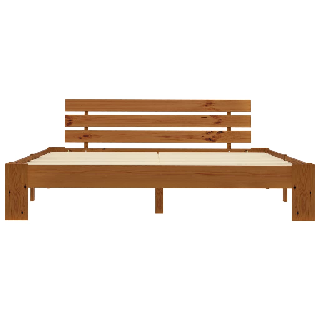 Estrutura cama c/ cabeceira 160x200cm pinho maciço castanho-mel