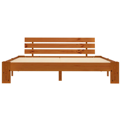 Estrutura cama c/ cabeceira 160x200cm pinho maciço castanho-mel