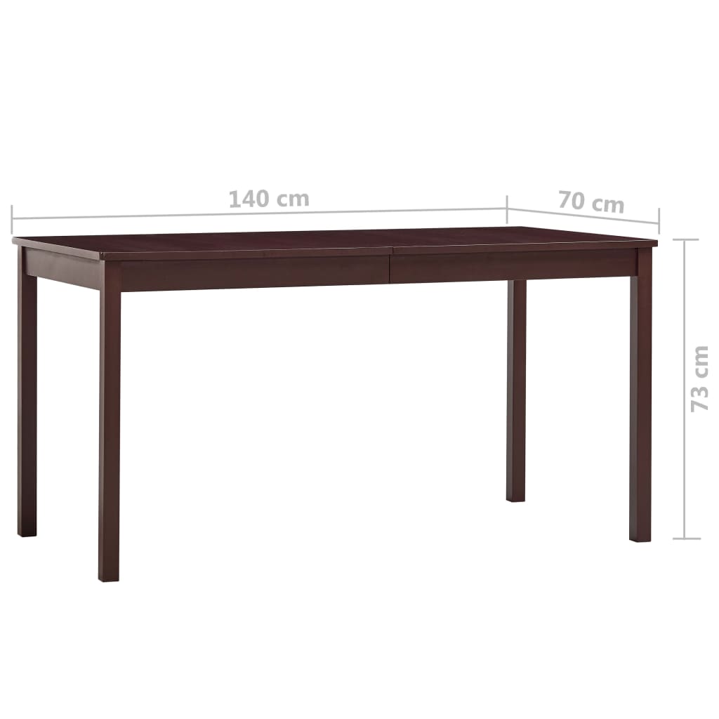 Mesa de jantar 140x70x73 cm madeira de pinho castanho-escuro