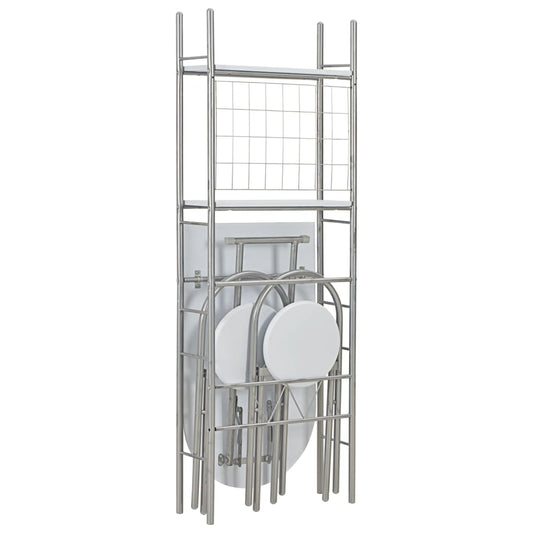 3 pcs conjunto jantar dobrável com prateleira MDF e aço branco