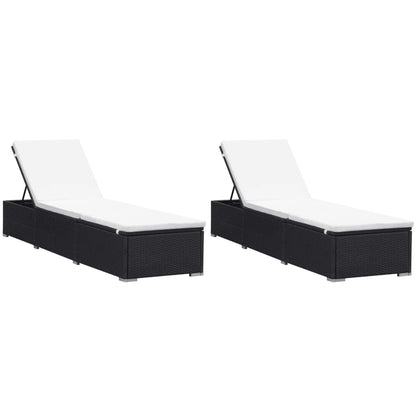 Espreguiçadeiras com almofadões 2 pcs vime PE preto