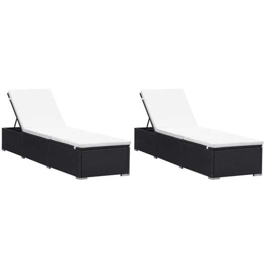 Espreguiçadeiras com almofadões 2 pcs vime PE preto