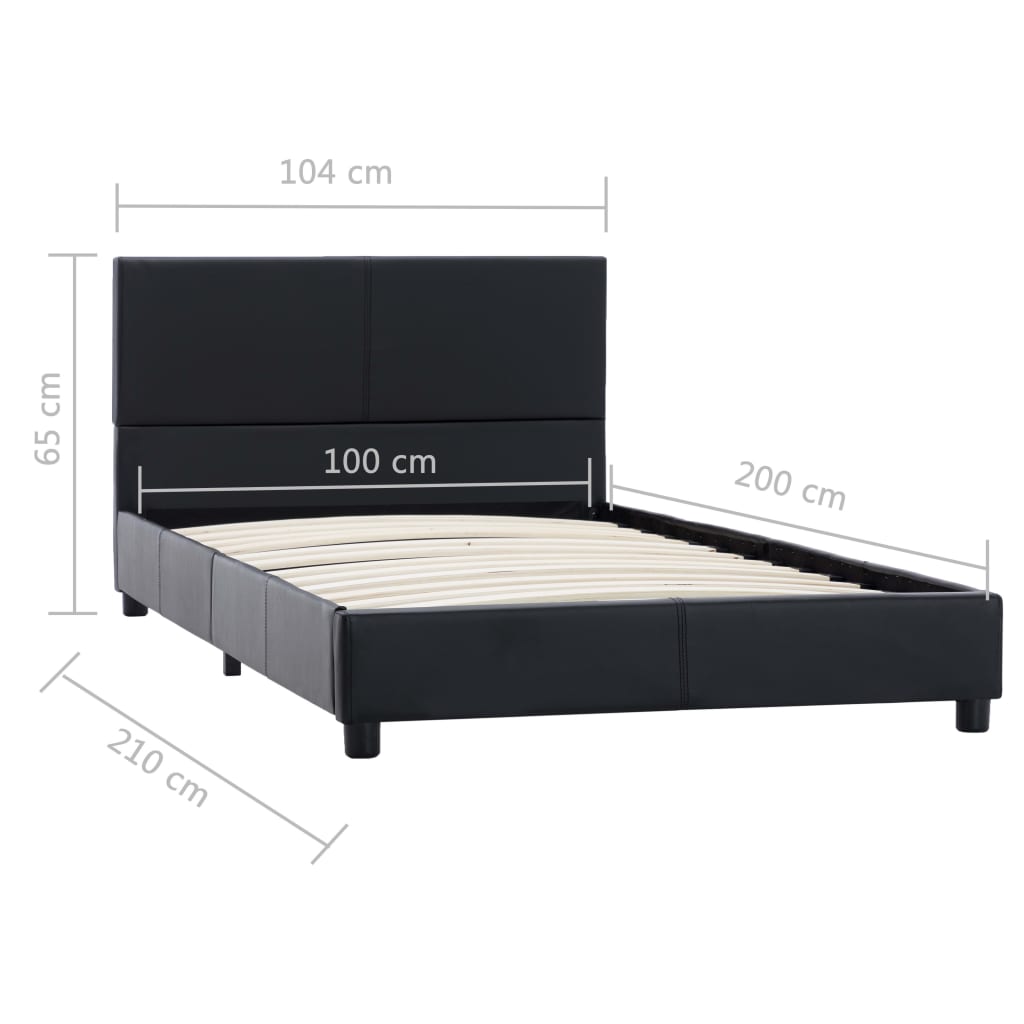 Estrutura de cama 100x200 cm couro artificial preto