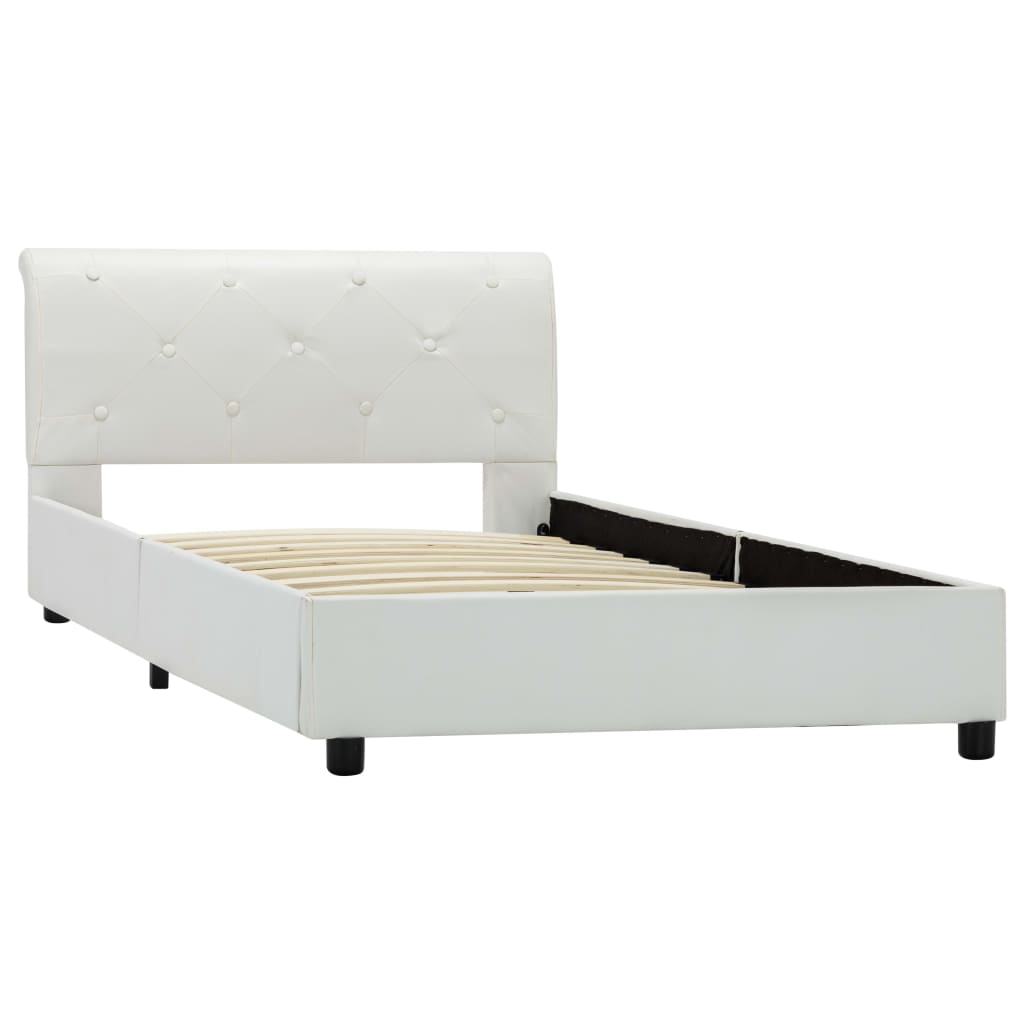 Estrutura de cama 90x200 cm couro artificial branco