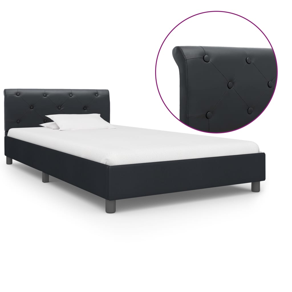 Estrutura de cama 90x200 cm couro artificial preto