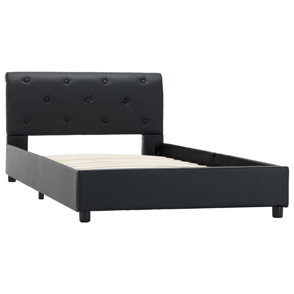 Estrutura de cama 90x200 cm couro artificial preto