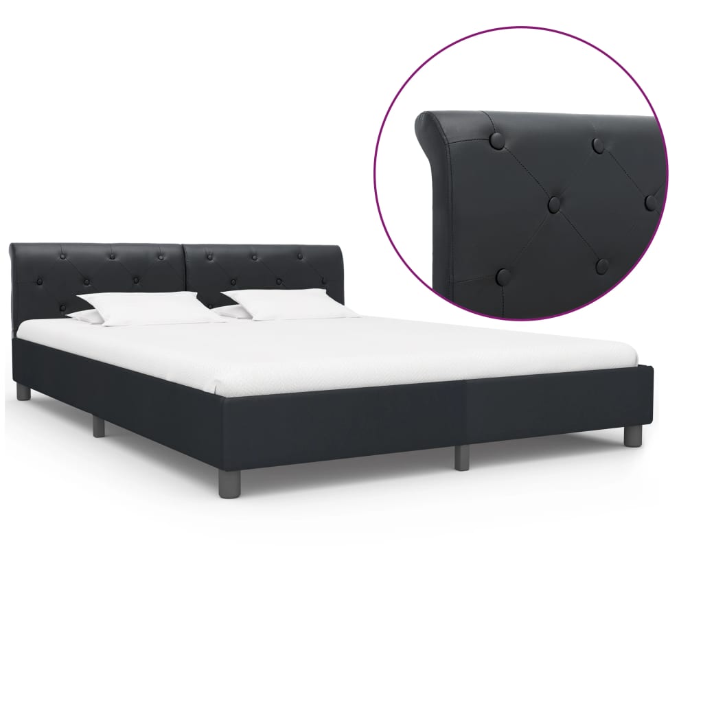 Estrutura de cama 160x200 cm couro artificial preto