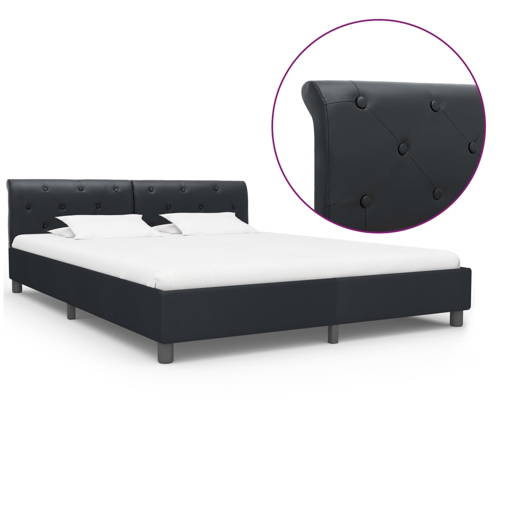Estrutura de cama 180x200 cm couro artificial preto
