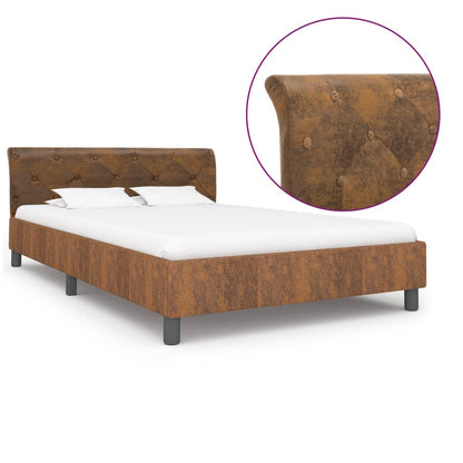 Estrutura de cama 140x200 cm camurça artificial castanho