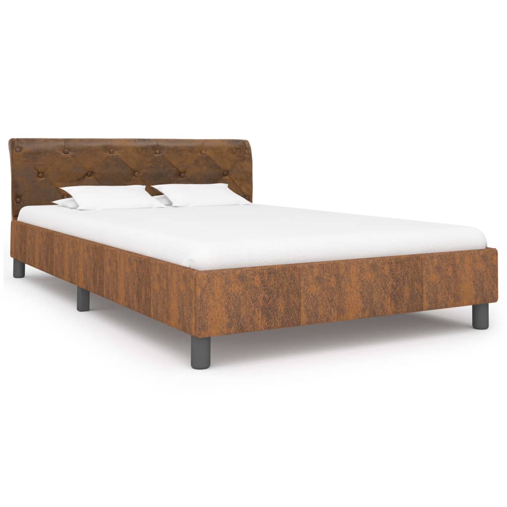 Estrutura de cama 140x200 cm camurça artificial castanho