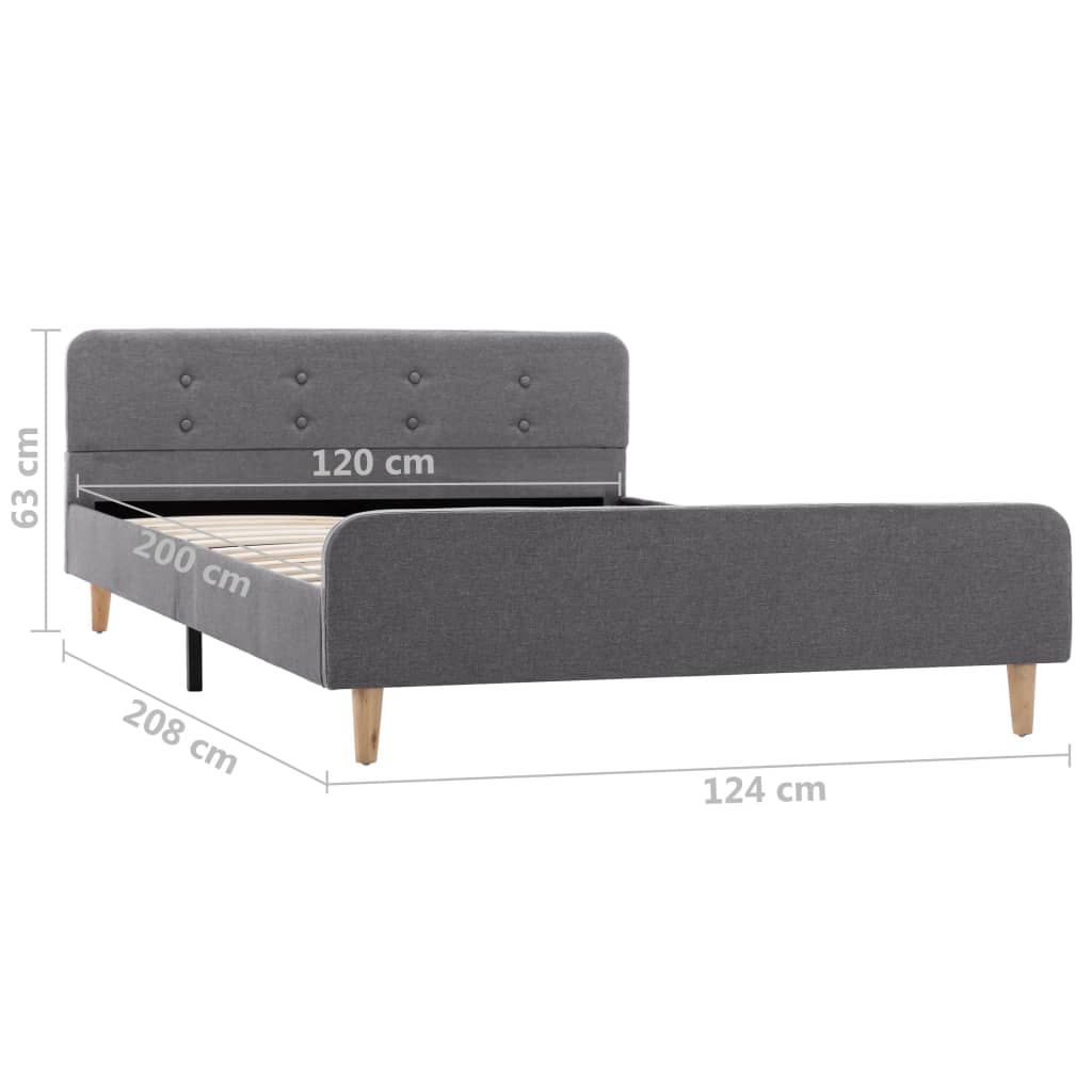 Estrutura de cama em tecido 120x200 cm cinzento-claro