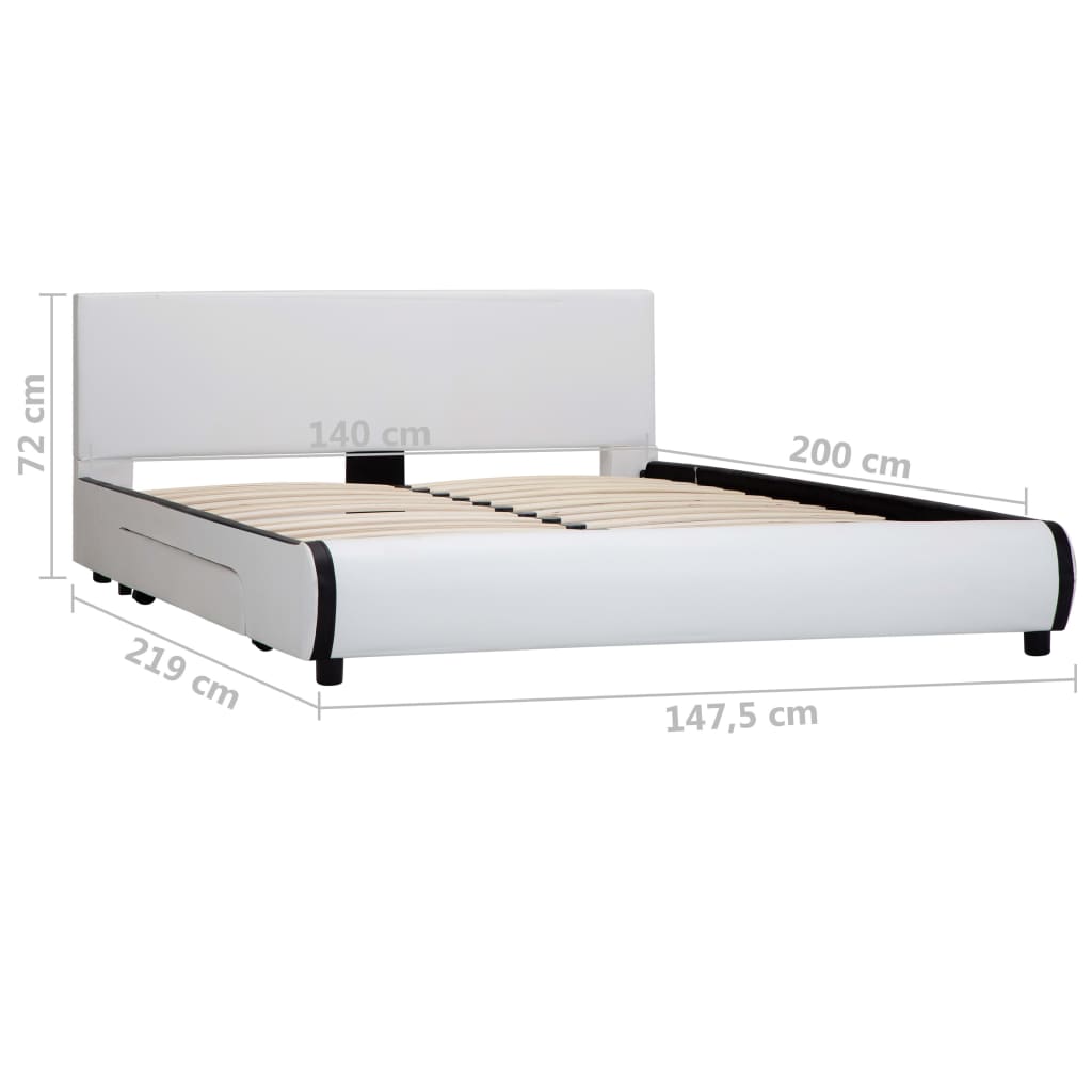 Estrutura de cama com gavetas 140x200cm couro artificial branco