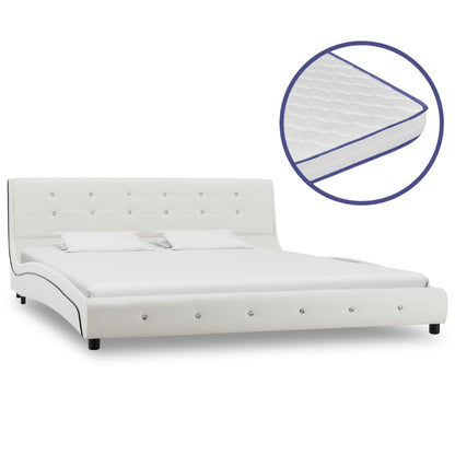 Cama + colchão espuma memória 160x200cm couro artificial branco