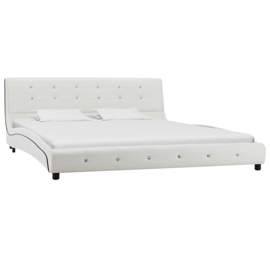 Cama + colchão espuma memória 160x200cm couro artificial branco