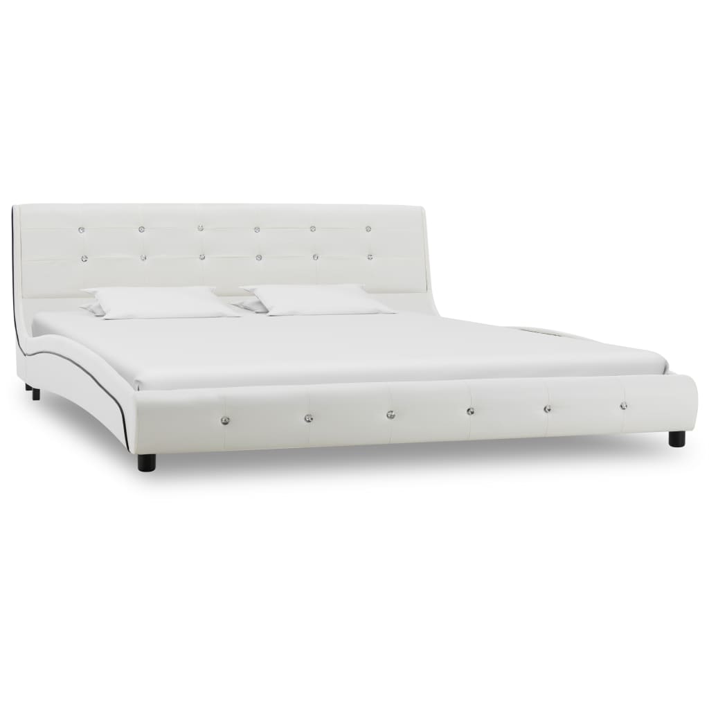 Cama + colchão espuma memória 160x200cm couro artificial branco
