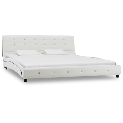 Cama + colchão espuma memória 160x200cm couro artificial branco