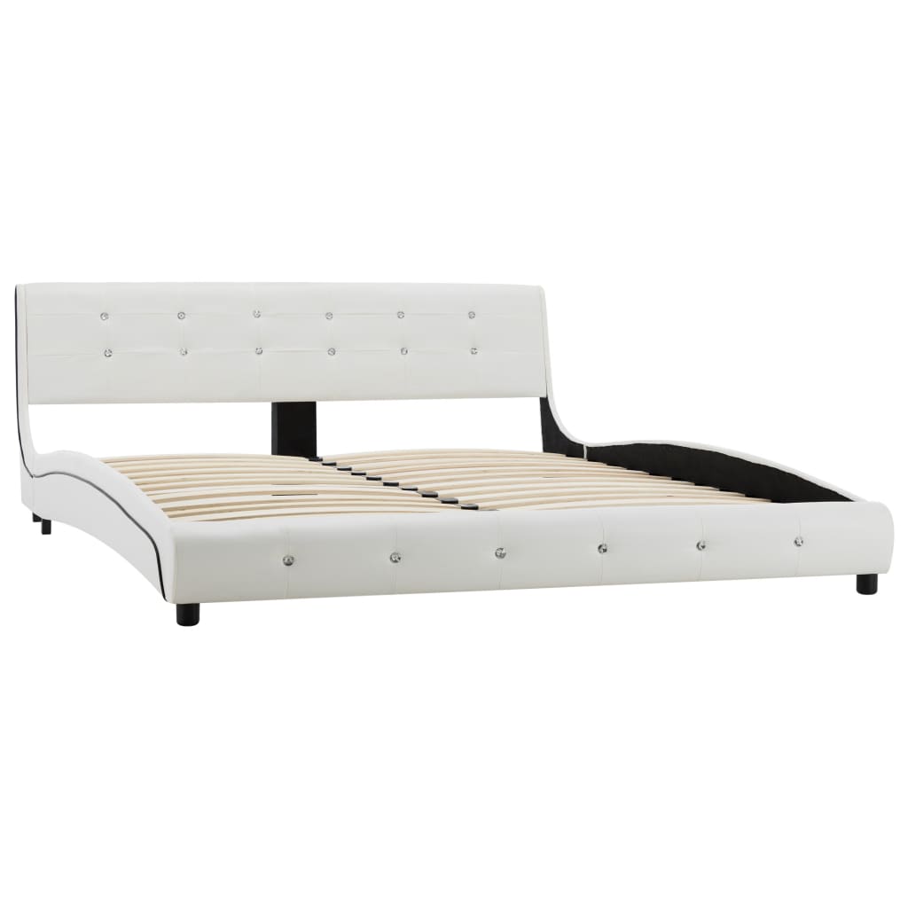 Cama + colchão espuma memória 160x200cm couro artificial branco