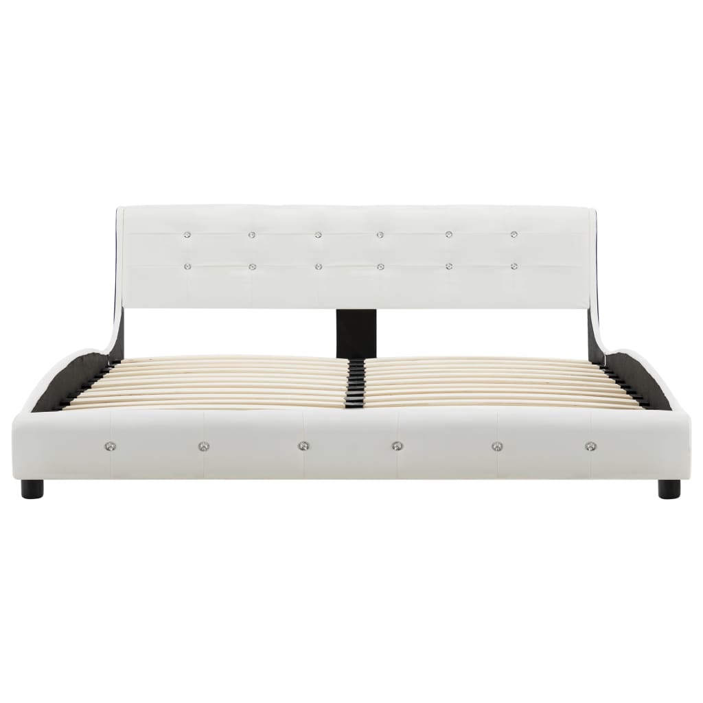Cama + colchão espuma memória 160x200cm couro artificial branco