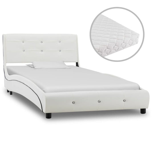 Cama com colchão 90x200 cm couro artificial branco