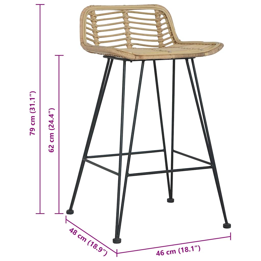 Cadeiras de bar 2 pcs vime genuíno