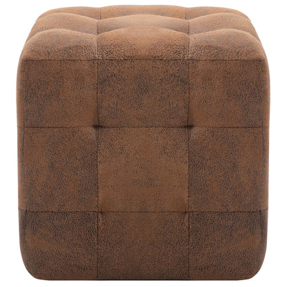 Pufe 2 pcs 30x30x30 cm camurça castanho