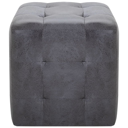 Pufe 2 pcs 30x30x30 cm camurça artificial cinzento