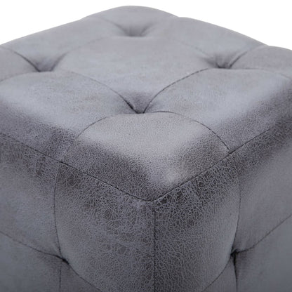 Pufe 2 pcs 30x30x30 cm camurça artificial cinzento