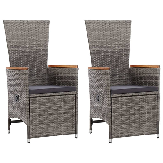 Cadeiras jardim reclináveis 2 pcs + almofadões vime PE cinzento