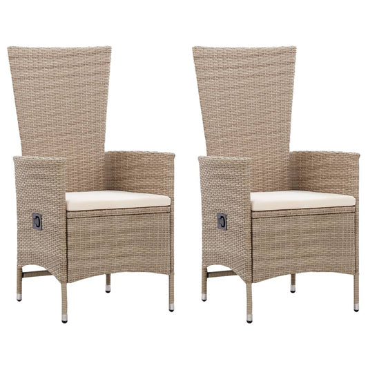 Cadeiras de exterior 2 pcs com almofadões vime PE bege
