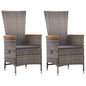 Cadeiras de exterior 2 pcs com almofadões vime PE cinzento
