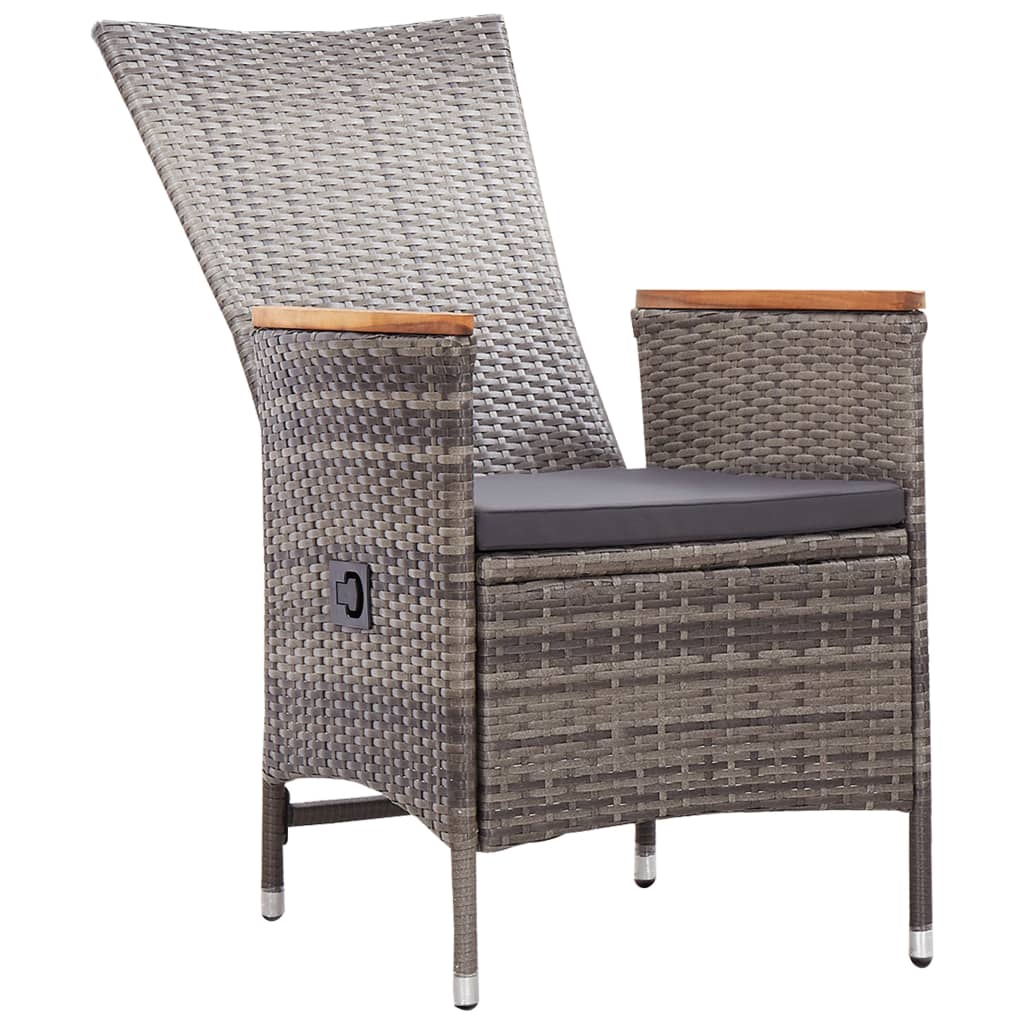 Cadeiras de exterior 2 pcs com almofadões vime PE cinzento