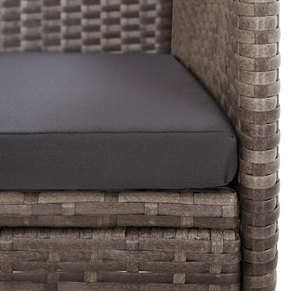 Cadeiras de exterior 2 pcs com almofadões vime PE cinzento