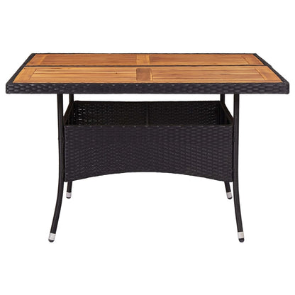 Mesa de jantar para exterior vime PE e madeira maciça preta