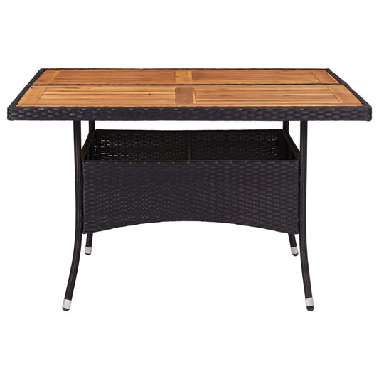 Mesa de jantar para exterior vime PE e madeira maciça preta