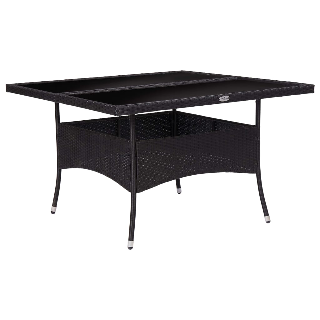 Mesa de jantar para exterior vime PE e vidro preto