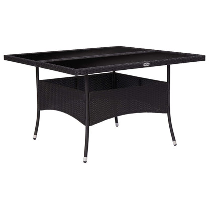Mesa de jantar para exterior vime PE e vidro preto