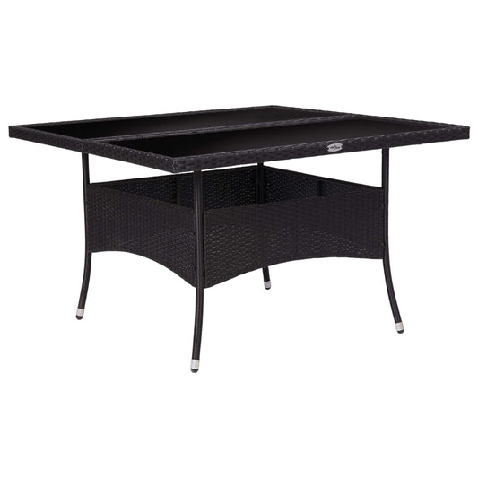Mesa de jantar para exterior vime PE e vidro preto